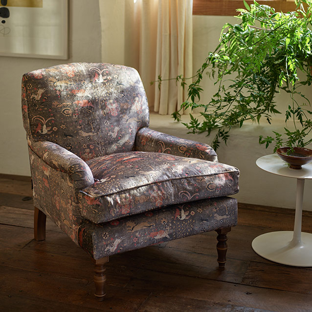 Lyndhurst Chair in V&A Threads of India Opulent Velvets Lahore Dynasty Slate
